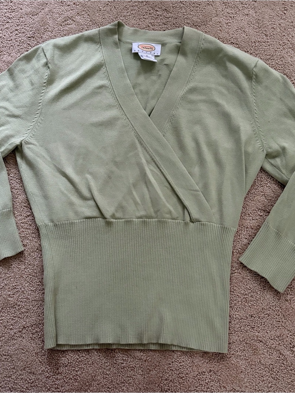 Talbots Light Olive Green V-Neck Wrap Sweater